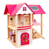 Pink House - Casuta de joaca cu mobilier din lemn inclus cu doua nivele Pink House - Casuta de joaca cu mobilier din lemn inclus cu doua nivele